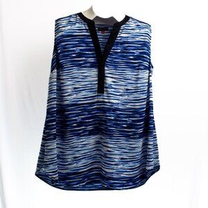 Vince Camuto Womens Sleeveless Blue Wave Print Blouse 1X